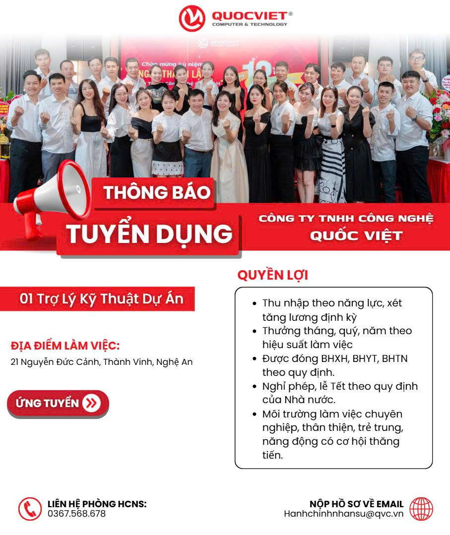 TUYỂN DỤNG TRỢ LÝ KỸ THUẬT DỰ ÁN