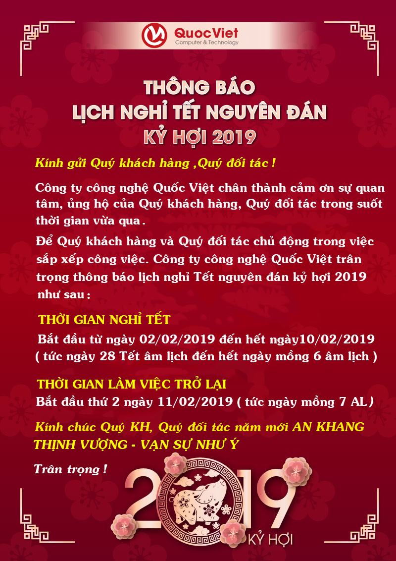 THÔNG BÁO LỊCH NGHỈ TẾT NGUYÊN ĐÁN KỶ HƠI NĂM 2019