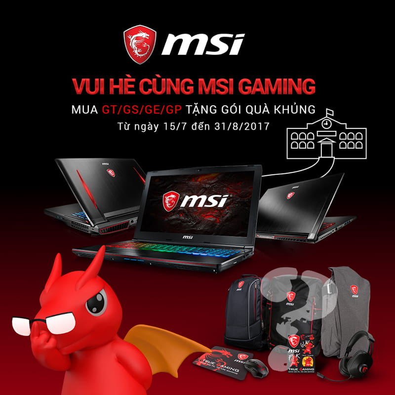 Chương trình khuyến mại hâp dẫn  ''Vui vẻ  cùng MSI Gaming '' áp dụng khi mua bất kì sản phẩm MSI Laptop nào