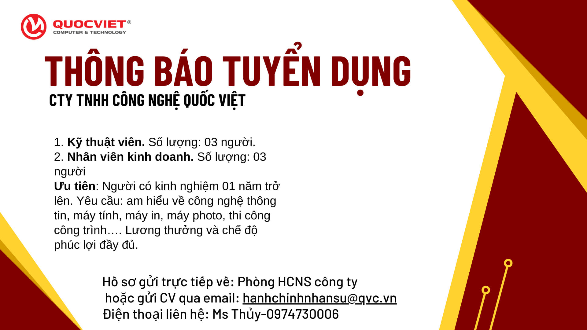 công ty TNHH Công nghệ Quốc Việt Tuyển Dụng 2024