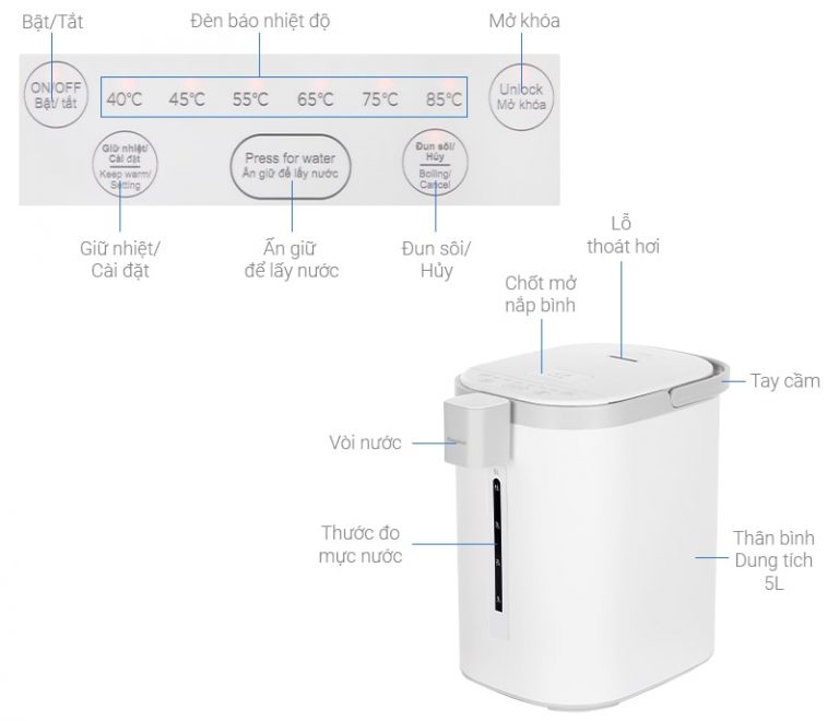 Bình thủy cảm ứng 5L, inox 304 Kangaroo KG5K1