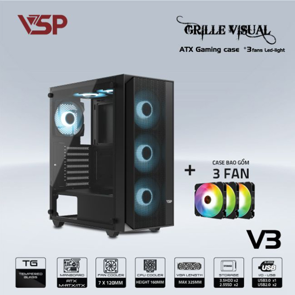 Vỏ case VSP V3 Black (kèm 3 Fan)