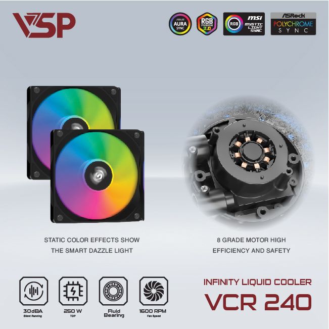 Tản nhiệt nước VSP Infinity Liquid Cooler VCR-240 Đen