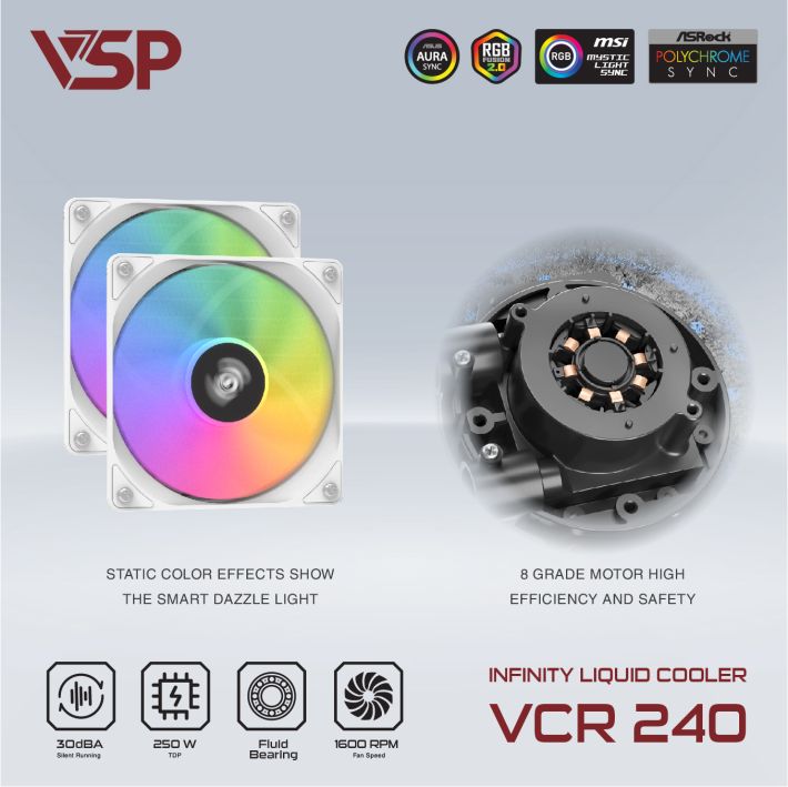 Tản nhiệt nước VSP Infinity Liquid Cooler VCR-240 Trắng
