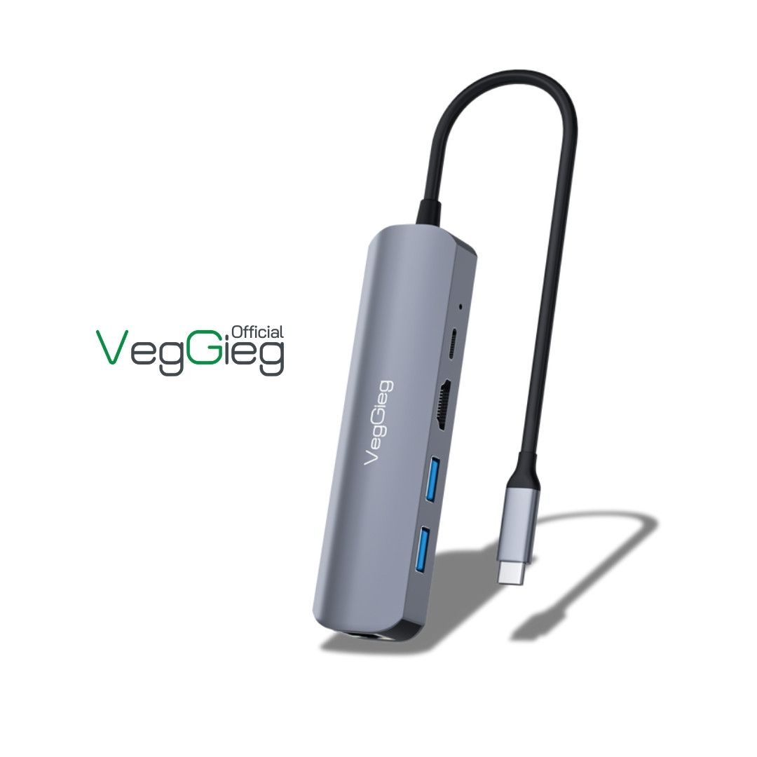 Bộ chuyển Typec 5 in 1 Veggieg C-TC05R ( 2USB 3.0/TypecC/Lan/HDMI )