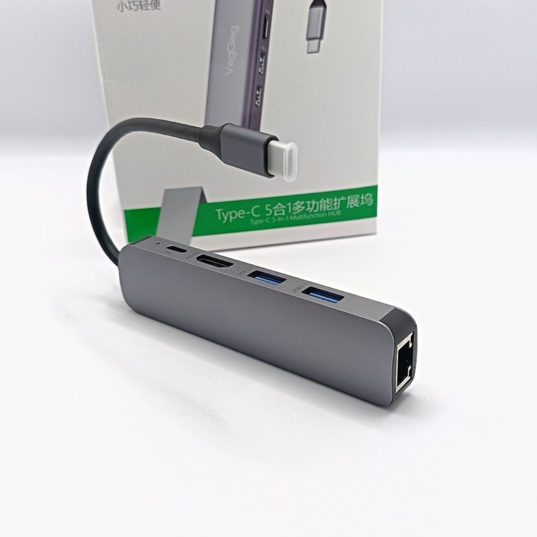 Bộ chuyển Typec 5 in 1 Veggieg C-TC05R ( 2USB 3.0/TypecC/Lan/HDMI )