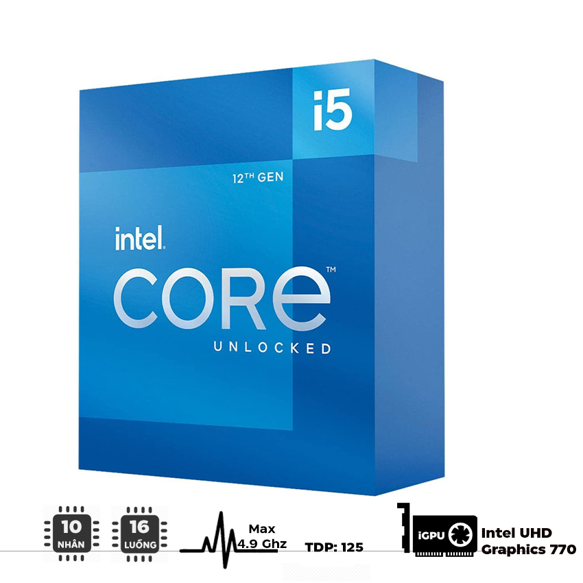 CPU Intel Core i5-12600K (3.7GHz turbo up to 4.9Ghz, 10 nhân 16 luồng, 20MB Cache, 125W) - Socket Intel LGA 1700/Alder Lake) TRAY