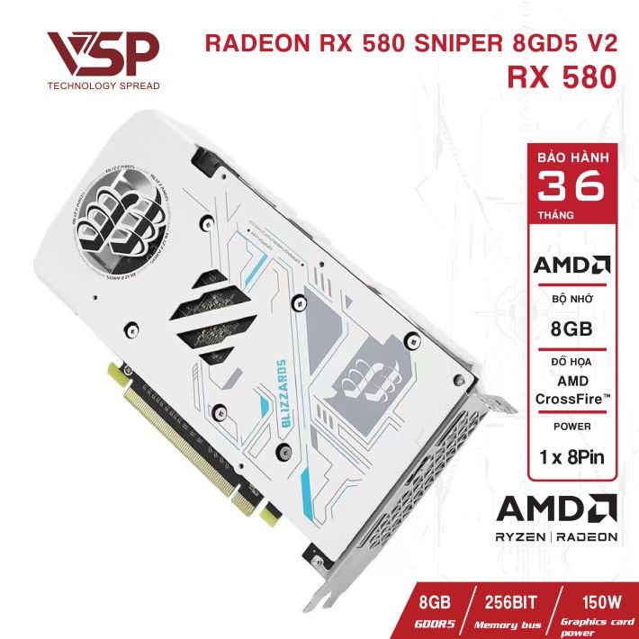 Card màn hình VSP Radeon RX580 Blizzards  8GD5 V2 White