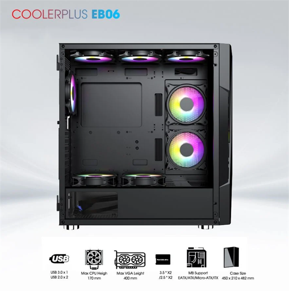 Vỏ thùng Coolerplus CPC-EB06 to lắp đua Xeon ( Sẵn 3 Fan Led )