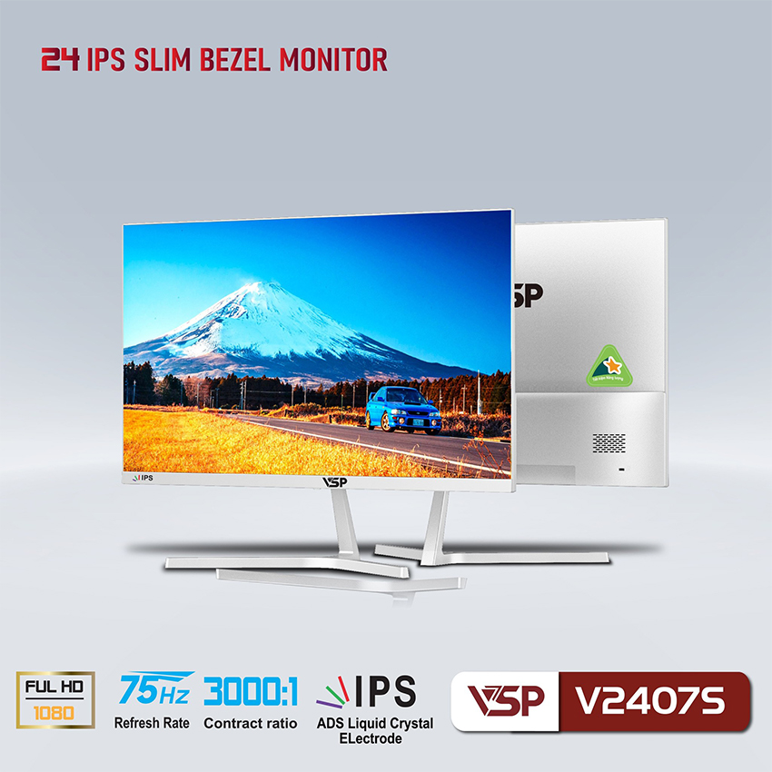 Màn hình VSP IPS V2407S 24 inch 75Hz White (VGA/HDMI, Màu trắng)