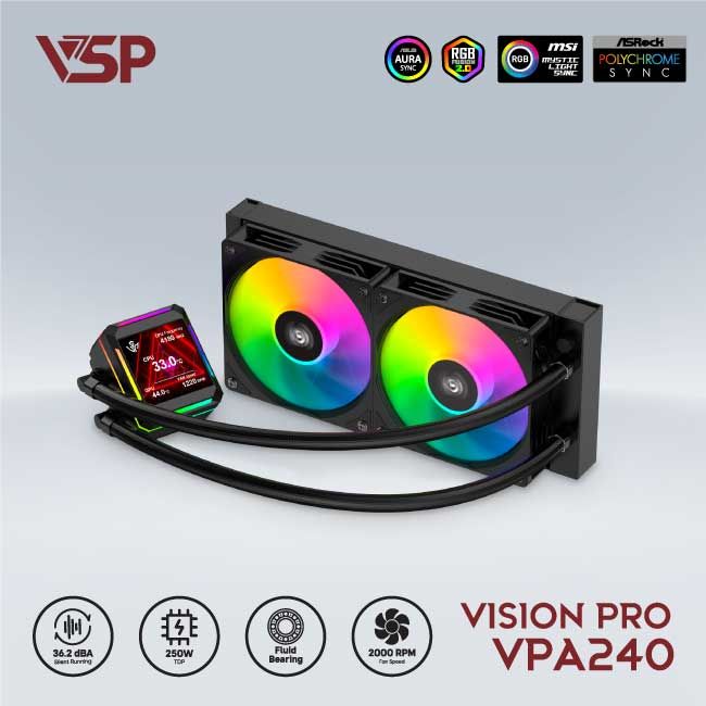 Tản nhiệt nước VSP Vision Pro VPA240 2 Fan Đen