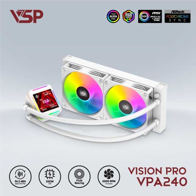 Tản nhiệt nước VSP Vision Pro VPA240 2 Fan Trắng