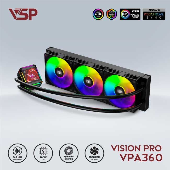 Tản Nhiệt Nước VSP Vision Pro VPA360 3 Fan Đen