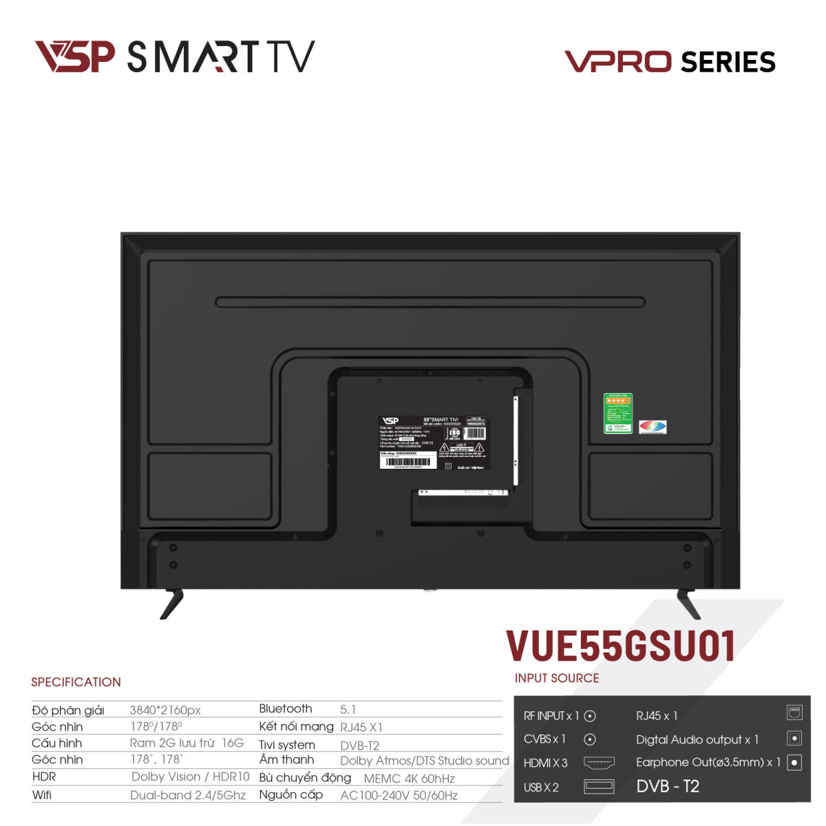 Tivi VSP VUE55GSU01 55 inch 4K 3840 x 2160px 60Hz (VPRO SERIES)