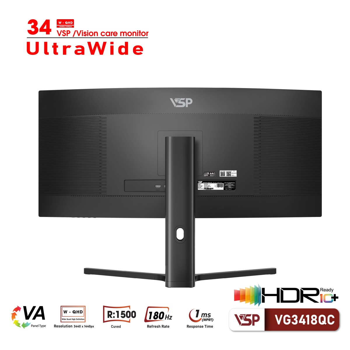 Màn hình cong ULTRAWIDE Gaming VSP VG3418QC 34 inch/ WQHD/ VA/ 180Hz/ 1ms