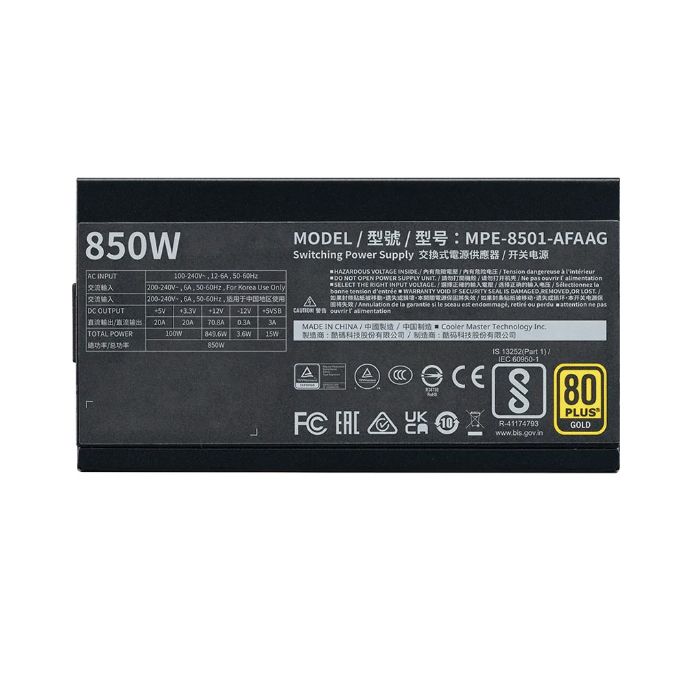 Nguồn máy tính Cooler Master MWE GOLD 850 - V2 (80 Plus Gold/ Full-Modular/ ATX/ Đen)