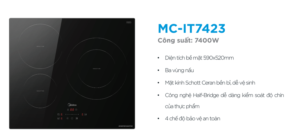 Bếp từ ba vùng nấu Midea MC-IT7423