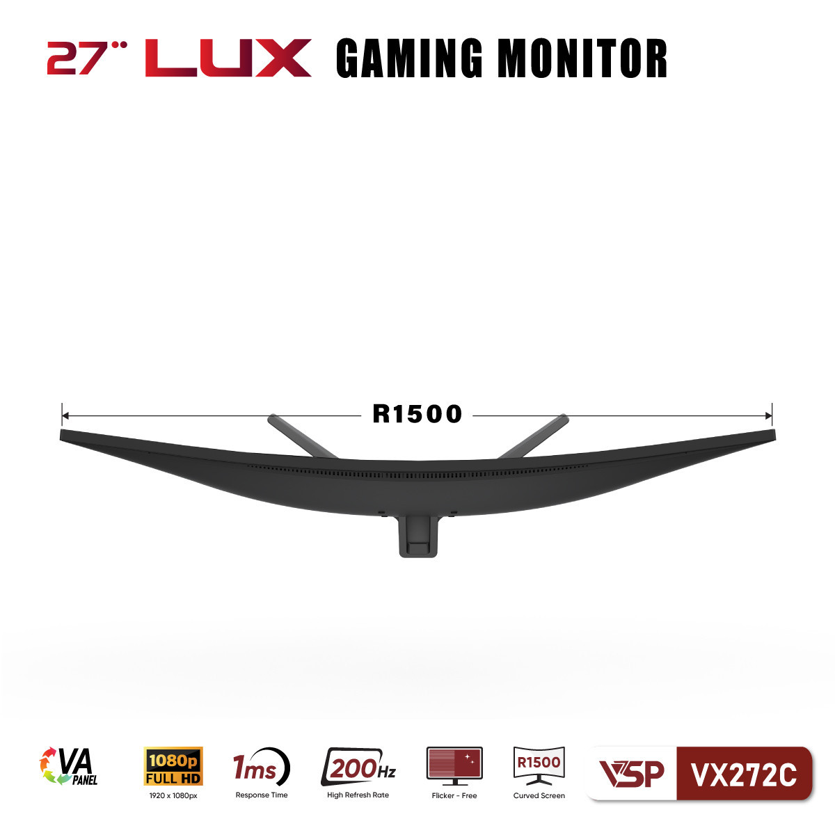 Màn hình cong VSP VX272C (27inch/ VA/ FHD/ 200Hz/ 1ms/ Freesync)