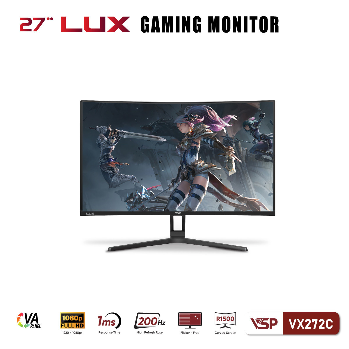 Màn hình cong VSP VX272C (27inch/ VA/ FHD/ 200Hz/ 1ms/ Freesync)