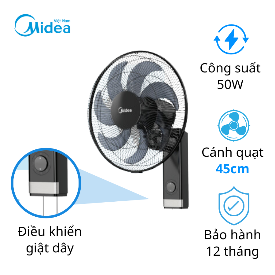 Quạt treo tường Midea 7 cánh FW40-23M 50W