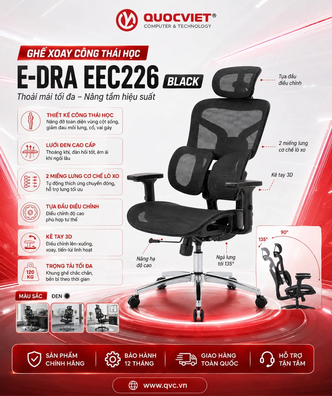 Ghế xoay công thái học E-Dra EEC226 Black