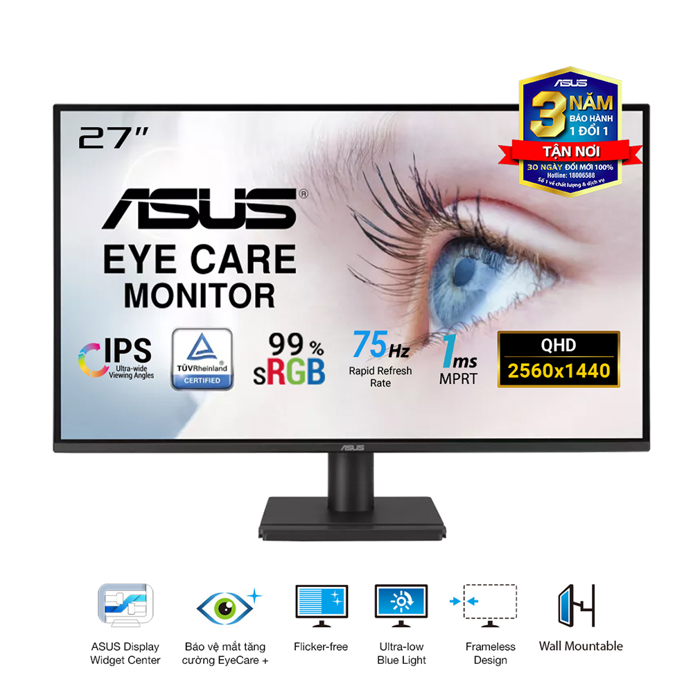 Màn Hình ASUS VA27AQ (27 inch - IPS - 2K - 75Hz - 1ms - Speaker)