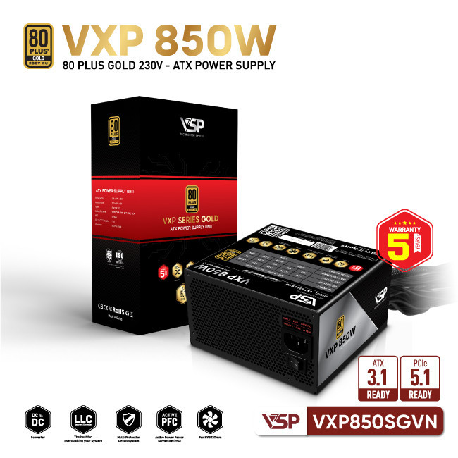 Nguồn VSP VXP850W-80 Plus Gold-Full modular (VXP850SGVN,ATX 3.0- PCIE 5.0)