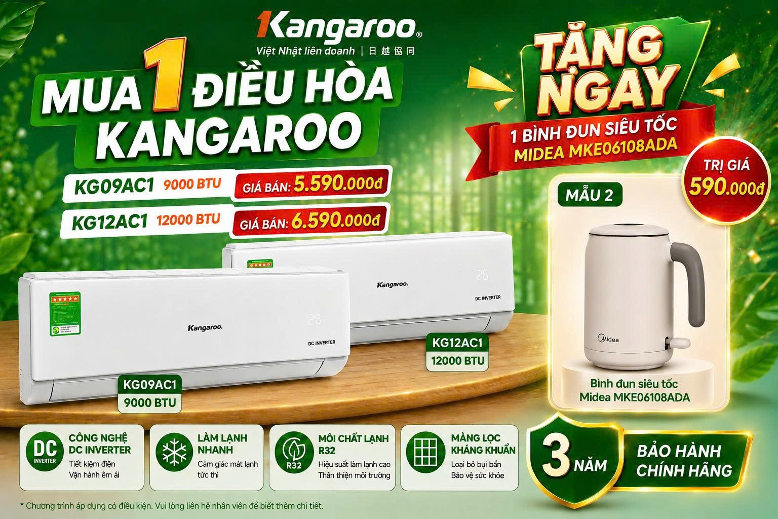 Điều hòa Kangaroo 9000BTU 1 Chiều Inverter KG9ACI