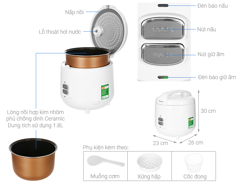 Nồi cơm điện cơ 1.8L Kangaroo KG18RC9