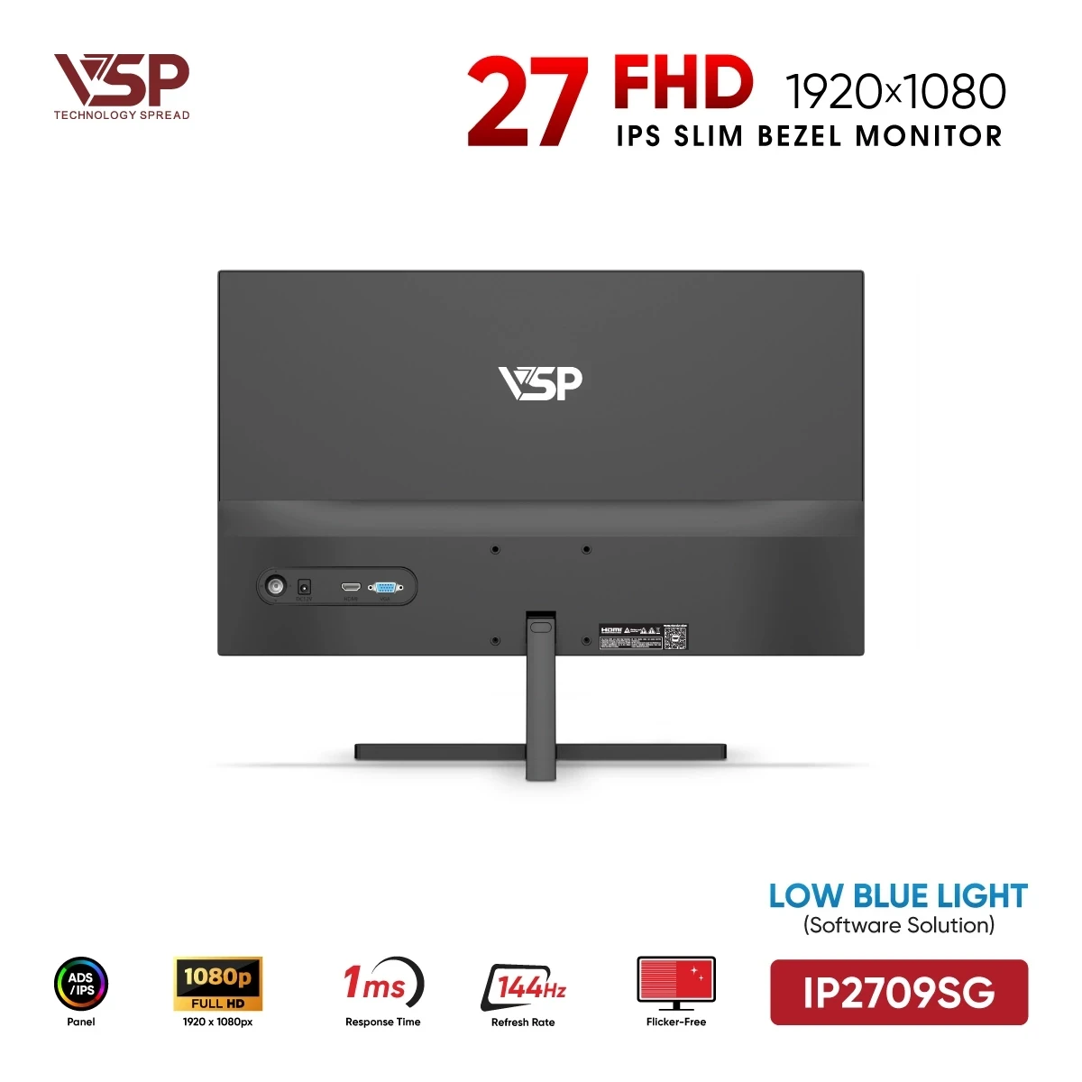 Màn hình VSP IP2709SG (27 inch - IPS - FHD - 144Hz - 1ms) Black