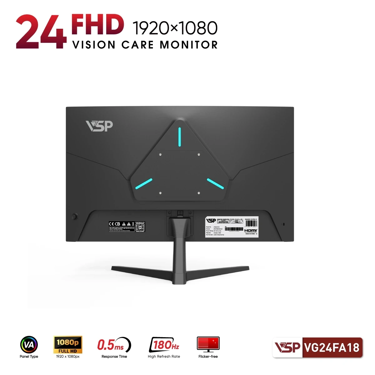 Màn hình VSP VG24FA18 (24 inch/VA/FHD/180Hz/0.5ms) chuyên game