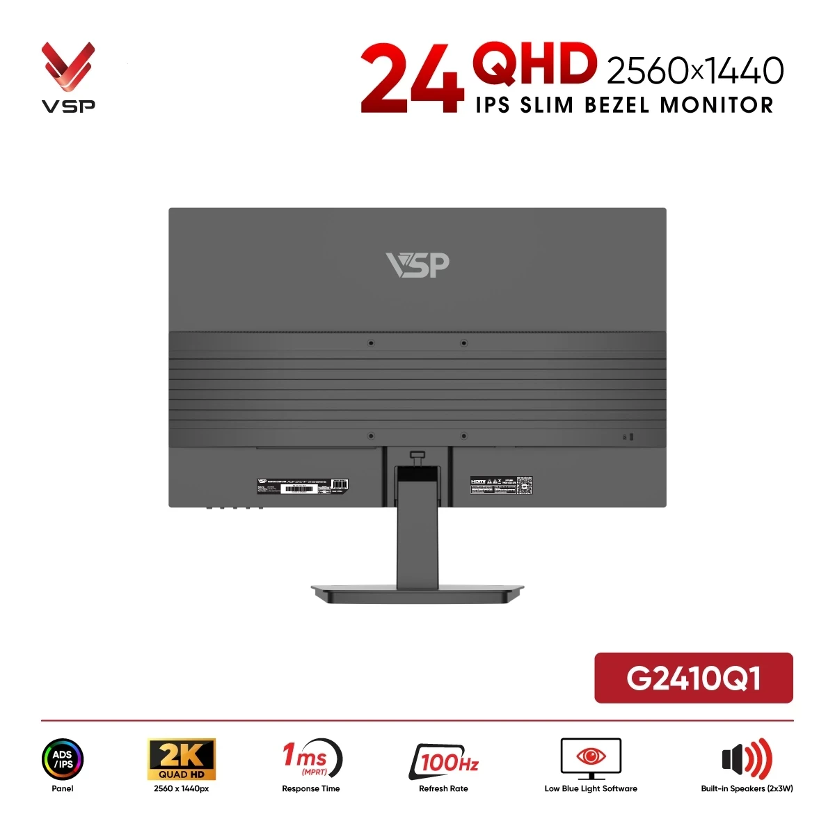 Màn hình VSP G2410Q1 (24inch/2K QHD/IPS/100Hz/1ms/Tích hợp loa kép)