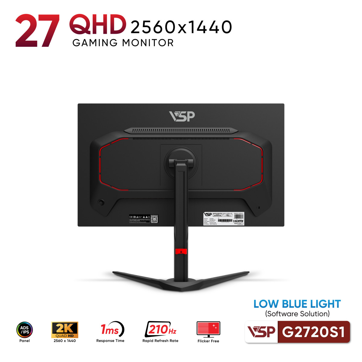 Màn mình Gaming VSP G2720QS1 (27inch/IPS/2K QHD/210Hz/1ms)