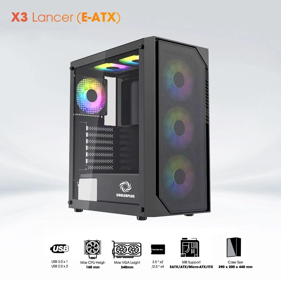 Vỏ thùng Coolerplus X3 LANCER (EATX/ATX/ mATX/ ITX/3FAN)