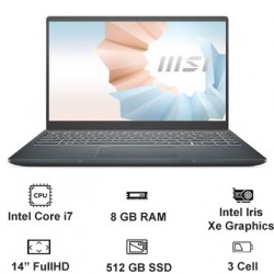 Laptop MSI 14 B11MOU-1033VN (i7-1195G7/8GB/512GB SSD/14FHD/W11/Xám)