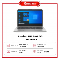 Laptop HP 240 G8 6L145PA Bạc i3-1115G4/ 8GB RAM/ 256GB SSD/14 HD/Webcam,Win11 Home 64,Silver,1Y	