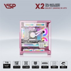 Vỏ Case VSP X2 AQUANAUT Galaxy Gaming Pink(M-ATX) ( NO FAN)