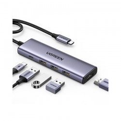 Bộ chuyển đổi USB Type-C 5 trong 1 ra HDMI 4K@30Hz, USB 3.0 x 3, Sạc PD 100W Ugreen (15596)