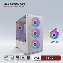 Vỏ Case Máy Tính VSP Gaming Mid Tower B709 - Trắng + 4Fans Led